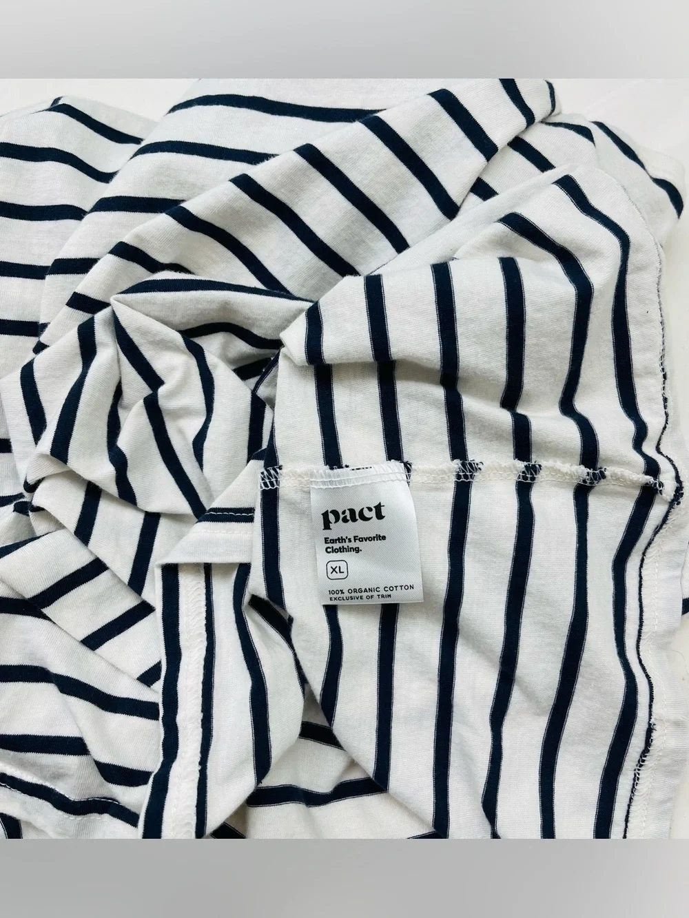 PACT Organic Cotton Softspun High Neck Tank Top Navy & White Sailor Stripes XL - Picture 4 of 4